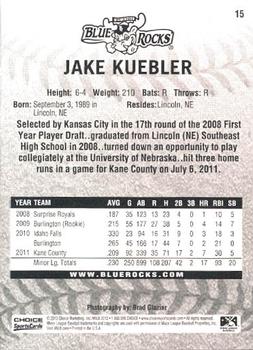 2012 Choice Wilmington Blue Rocks #15 Jake Kuebler Back