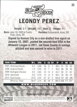 2012 Choice Wilmington Blue Rocks #20 Leondy Perez Back