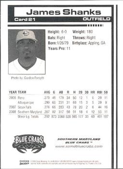 2009 Choice Southern Maryland Blue Crabs #21 James Shanks Back