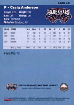 2010 Choice Southern Maryland Blue Crabs #1 Craig Anderson Back