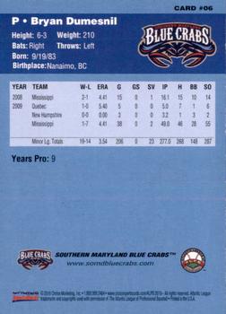 2010 Choice Southern Maryland Blue Crabs #6 Bryan Dumesnil Back