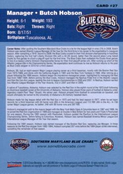 2010 Choice Southern Maryland Blue Crabs #27 Butch Hobson Back