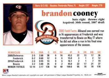 2011 Grandstand Bowie Baysox #NNO Brandon Cooney Back