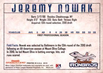 2010 Grandstand Aberdeen IronBirds #NNO Jeremy Nowak Back