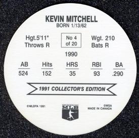 1991 Holsum Discs #4 Kevin Mitchell Back