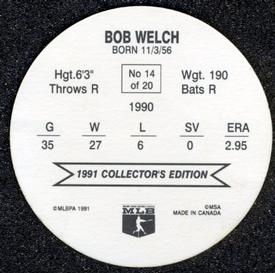 1991 Holsum Discs #14 Bob Welch Back