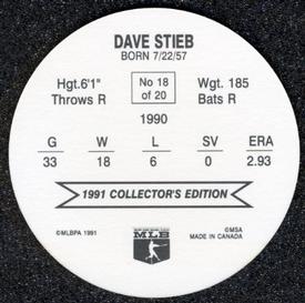 1991 Holsum Discs #18 Dave Stieb Back