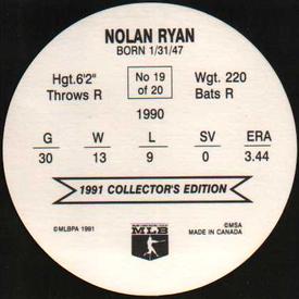 1991 Holsum Discs #19 Nolan Ryan Back