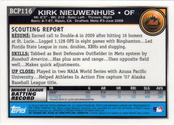 2010 Bowman Chrome - Prospects #BCP116 Kirk Nieuwenhuis Back