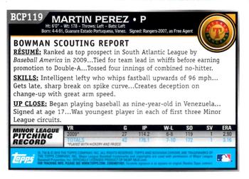 2010 Bowman Chrome - Prospects #BCP119 Martin Perez Back