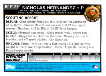 2010 Bowman Chrome - Prospects #BCP123 Nicholas Hernandez Back