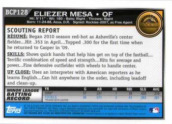 2010 Bowman Chrome - Prospects #BCP128 Eliezer Mesa Back