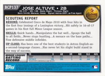 2010 Bowman Chrome - Prospects #BCP137 Jose Altuve Back