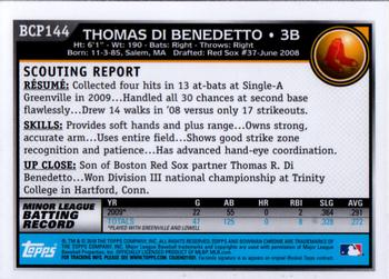 2010 Bowman Chrome - Prospects #BCP144 Thomas Di Benedetto Back