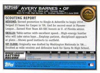 2010 Bowman Chrome - Prospects #BCP146 Avery Barnes Back