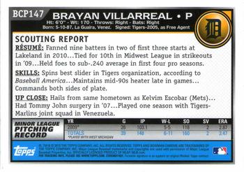 2010 Bowman Chrome - Prospects #BCP147 Brayan Villarreal Back