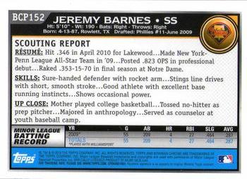 2010 Bowman Chrome - Prospects #BCP152 Jeremy Barnes Back