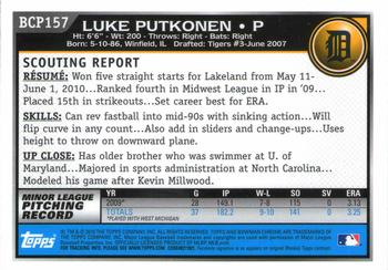 2010 Bowman Chrome - Prospects #BCP157 Luke Putkonen Back