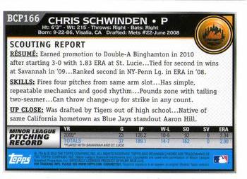 2010 Bowman Chrome - Prospects #BCP166 Chris Schwinden Back