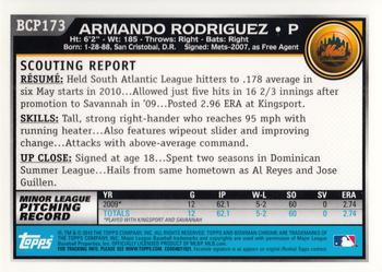 2010 Bowman Chrome - Prospects #BCP173 Armando Rodriguez Back