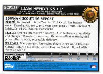 2010 Bowman Chrome - Prospects #BCP183 Liam Hendriks Back
