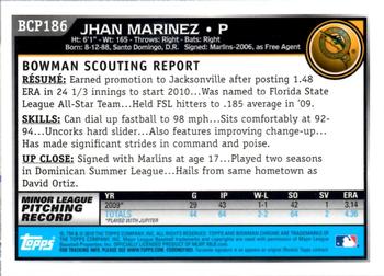 2010 Bowman Chrome - Prospects #BCP186 Jhan Marinez Back