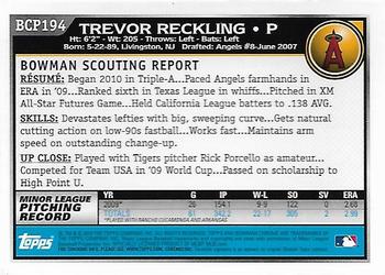 2010 Bowman Chrome - Prospects #BCP194 Trevor Reckling Back