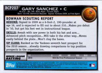 2010 Bowman Chrome - Prospects #BCP207 Gary Sanchez Back