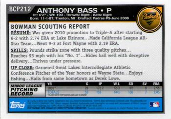 2010 Bowman Chrome - Prospects #BCP212 Anthony Bass Back