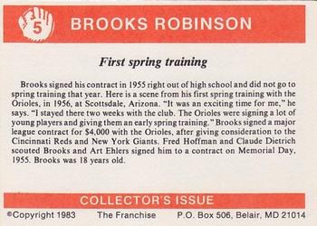 1983 Franchise Brooks Robinson #5 First spring training Back