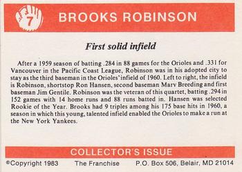 1983 Franchise Brooks Robinson #7 First solid infield (Brooks Robinson / Ron Hansen / Marv Breeding / Jim Gentile) Back