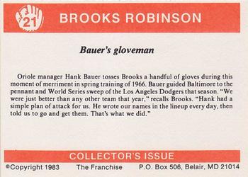 1983 Franchise Brooks Robinson #21 Bauer's gloveman (Brooks Robinson / Hank Bauer) Back