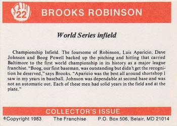 1983 Franchise Brooks Robinson #22 World Series infield (Brooks Robinson / Luis Aparicio / Dave Johnson / Boog Powell) Back
