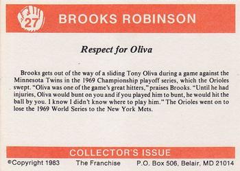 1983 Franchise Brooks Robinson #27 Respect for Oliva (Brooks Robinson / Tony Oliva) Back