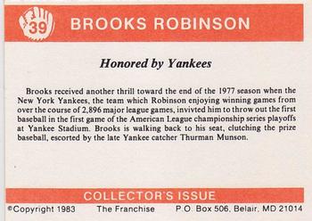 1983 Franchise Brooks Robinson #39 Honored by Yankees (Brooks Robinson / Thurman Munson) Back