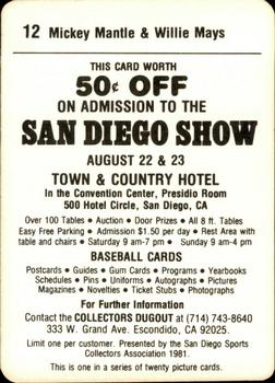 1981 San Diego Sports Collectors #12 Mickey Mantle / Willie Mays Back