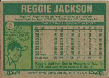 1977 Topps Burger King New York Yankees #17 Reggie Jackson Back