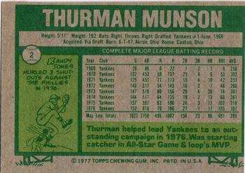 1977 Topps Burger King New York Yankees #2 Thurman Munson Back