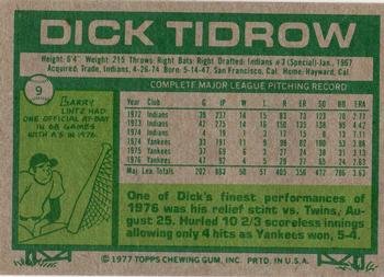 1977 Topps Burger King New York Yankees #9 Dick Tidrow Back