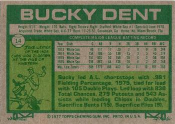1977 Topps Burger King New York Yankees #14 Bucky Dent Back