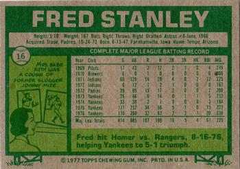 1977 Topps Burger King New York Yankees #16 Fred Stanley Back