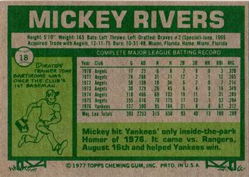 1977 Topps Burger King New York Yankees #18 Mickey Rivers Back