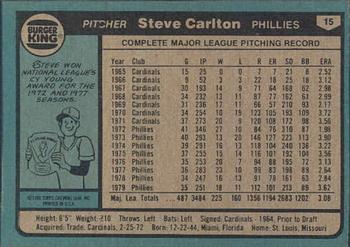 1980 Topps Burger King Philadelphia Phillies #15 Steve Carlton Back
