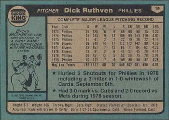 1980 Topps Burger King Philadelphia Phillies #19 Dick Ruthven Back