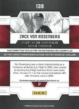 2009 Donruss Elite Extra Edition #139 Zack Von Rosenberg Back