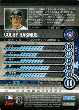 2012 Sega Card-Gen #187 Colby Rasmus Back