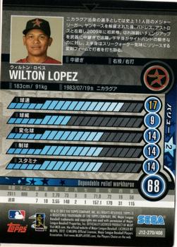 2012 Sega Card-Gen #270 Wilton Lopez Back