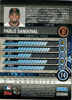 2012 Sega Card-Gen #370 Pablo Sandoval Back