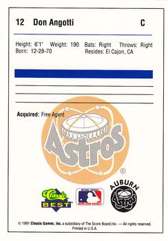 1991 Classic Best Auburn Astros #12 Don Angotti Back