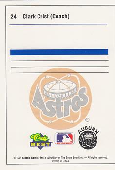 1991 Classic Best Auburn Astros #24 Clark Crist Back